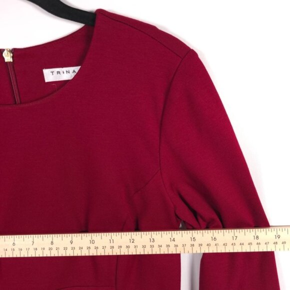 TRINA TURK Mini Dress Peplum Bell Sleeve Maroon Flare Lace 177313 No Size Tag XS - Picture 7 of 16